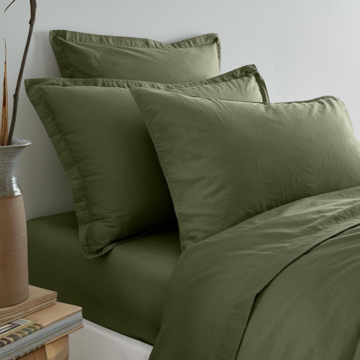 Recycled Cotton Duvet Cover and Pillowcase Set Olive (Green) – image 2