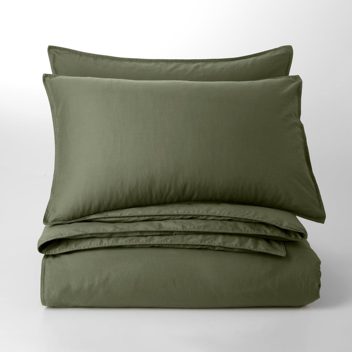 Recycled Cotton Duvet Cover and Pillowcase Set Olive (Green) – image 3