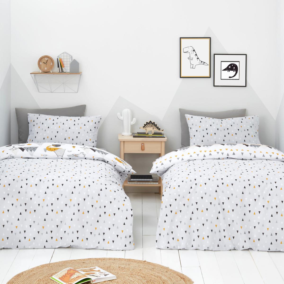 Elements Geosaurus 100% Cotton Duvet Cover and Pillowcase Twin Pack Set White, Grey and Yellow – image 2