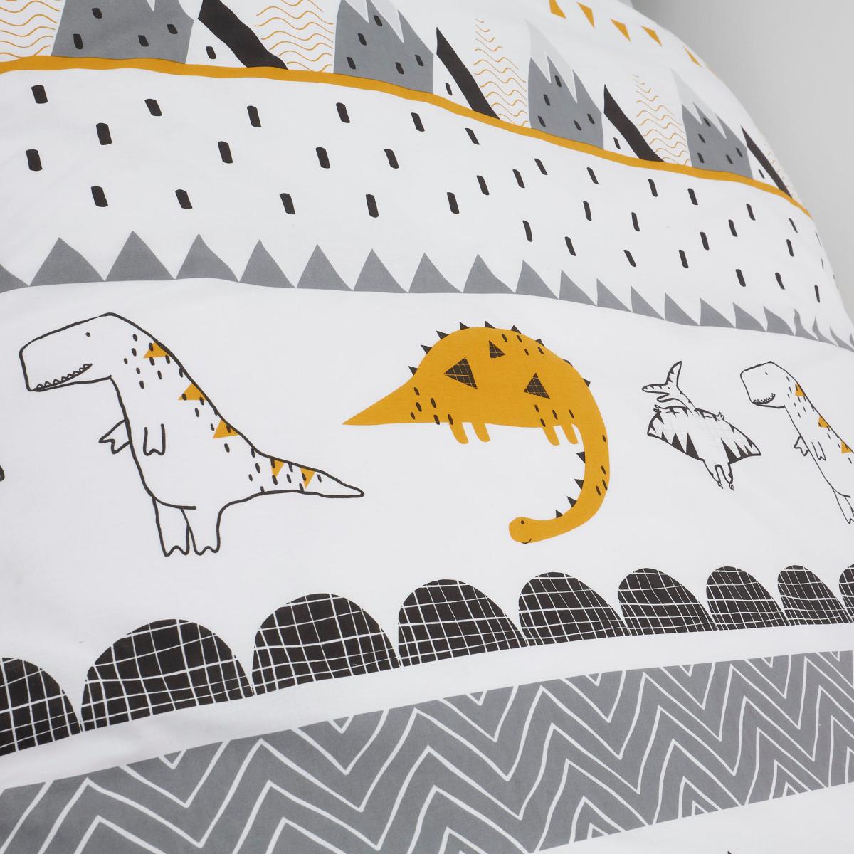 Elements Geosaurus 100% Cotton Duvet Cover and Pillowcase Twin Pack Set White, Grey and Yellow – image 3