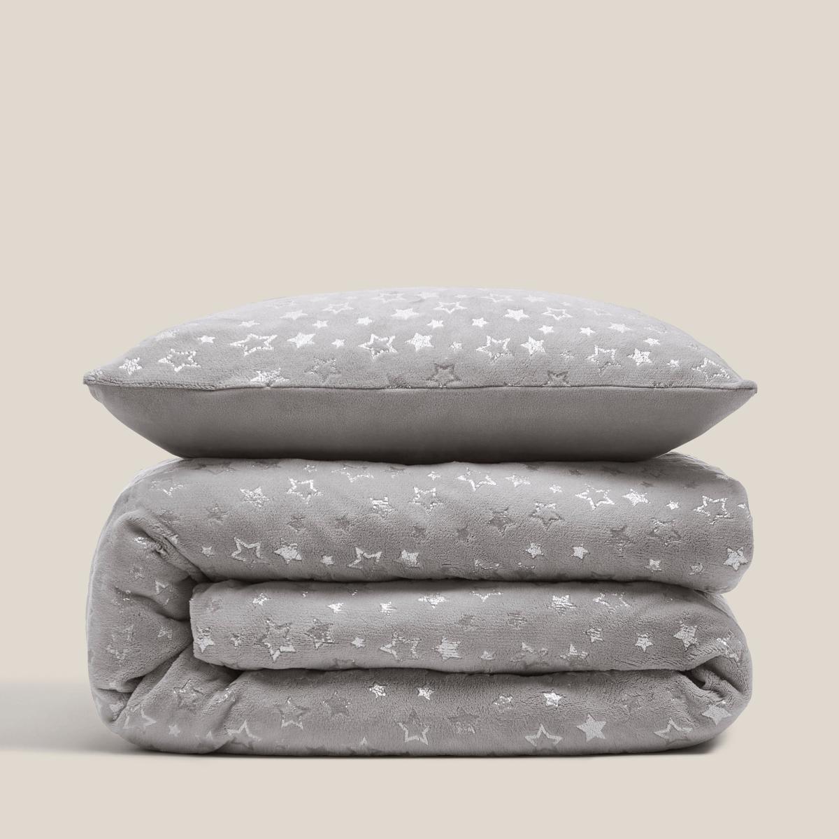 Grey Foil Stars Fleece Duvet Cover and Pillowcase Set Grey – image 3