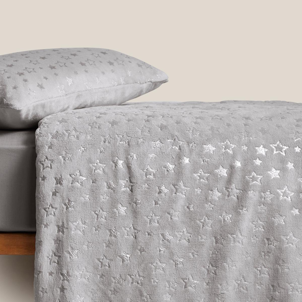 Grey Foil Stars Fleece Duvet Cover and Pillowcase Set Grey – image 4