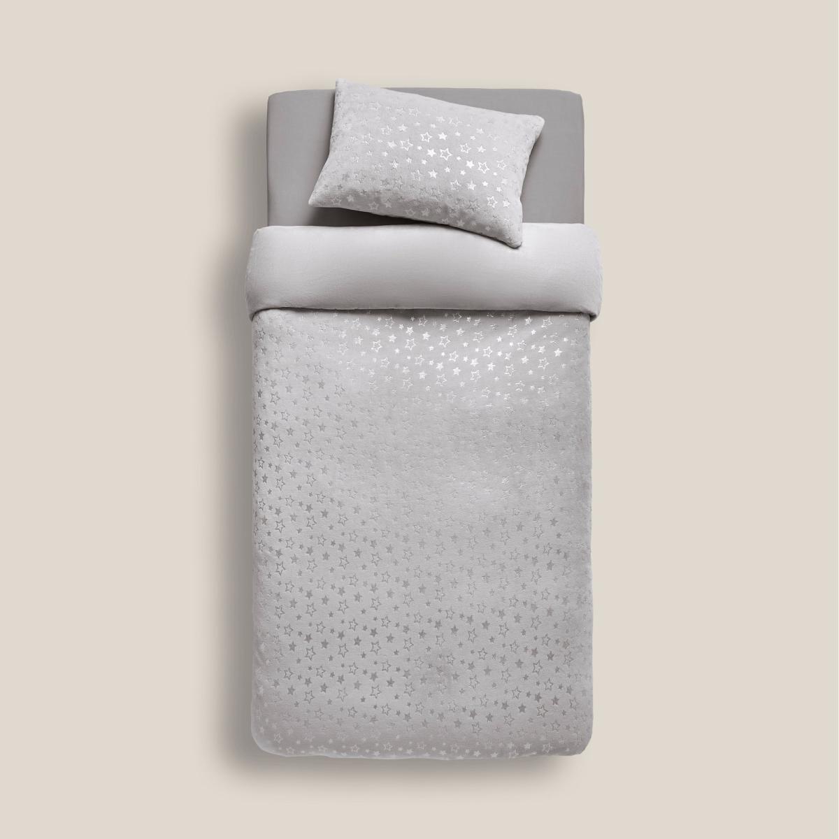 Grey Foil Stars Fleece Duvet Cover and Pillowcase Set Grey – image 5