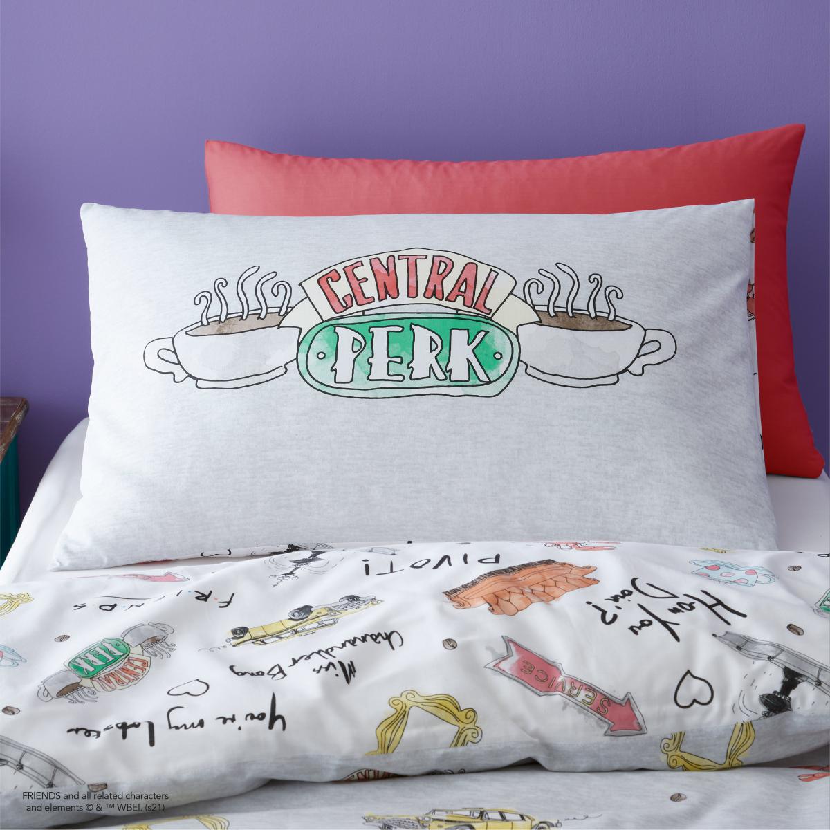 Friends 100% Cotton Reversible Duvet Cover and Pillowcase Set Grey/Red/Yellow – image 4