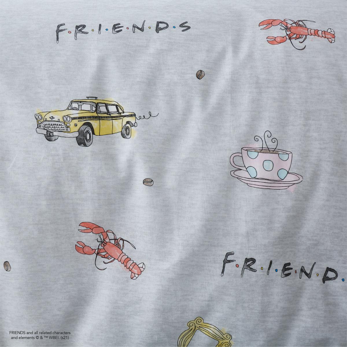 Friends 100% Cotton Reversible Duvet Cover and Pillowcase Set Grey/Red/Yellow – image 5