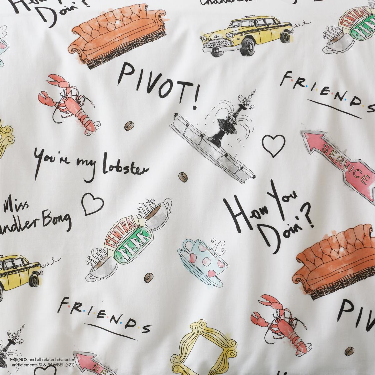 Friends 100% Cotton Reversible Duvet Cover and Pillowcase Set Grey/Red/Yellow – image 6