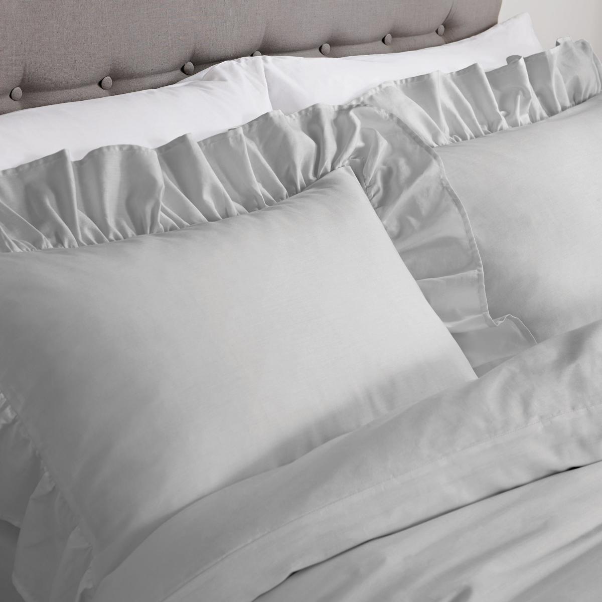 Bianca 100% Cotton Silver Relaxed Frills Duvet Cover and Pillowcase Set Silver – image 2