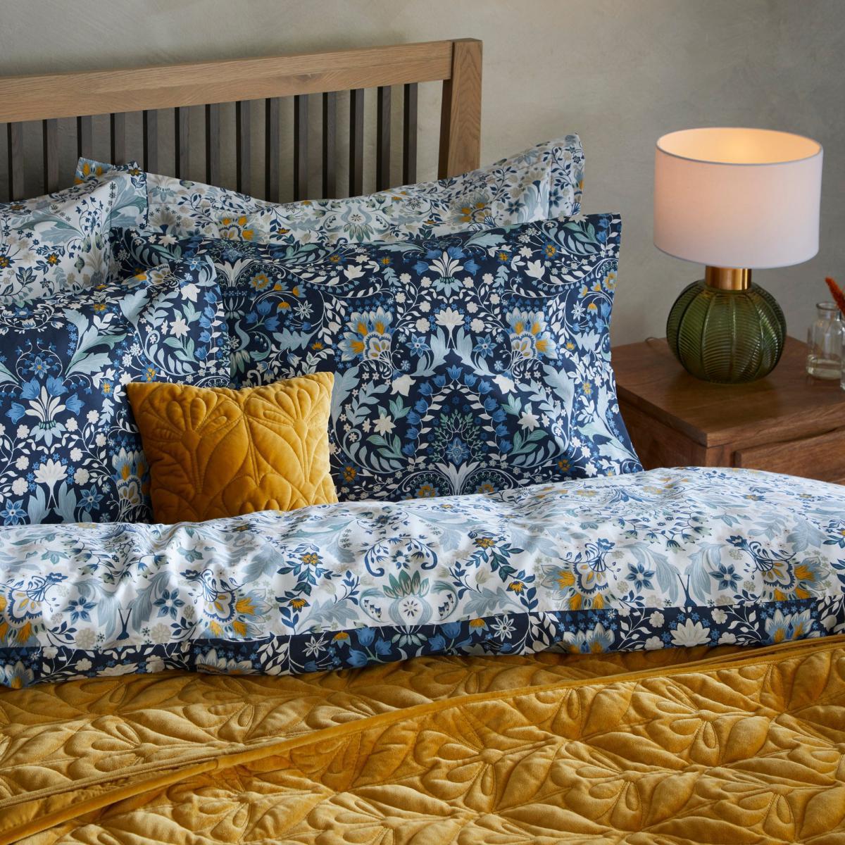 Hardwick Blue Duvet Cover and Pillowcase Set Blue, Yellow and White – image 3