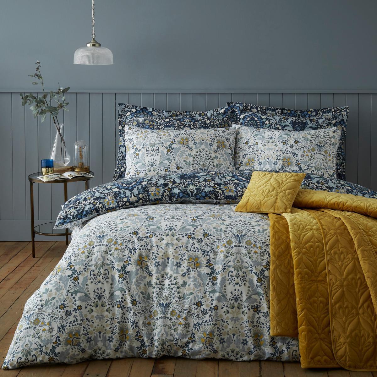 Hardwick Blue Duvet Cover and Pillowcase Set Blue, Yellow and White – image 7