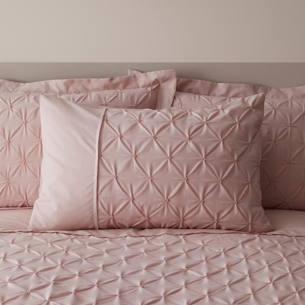 Leo Pintuck 100% Cotton Blush Duvet Cover and Pillowcase Set Blush (Pink) – image 2