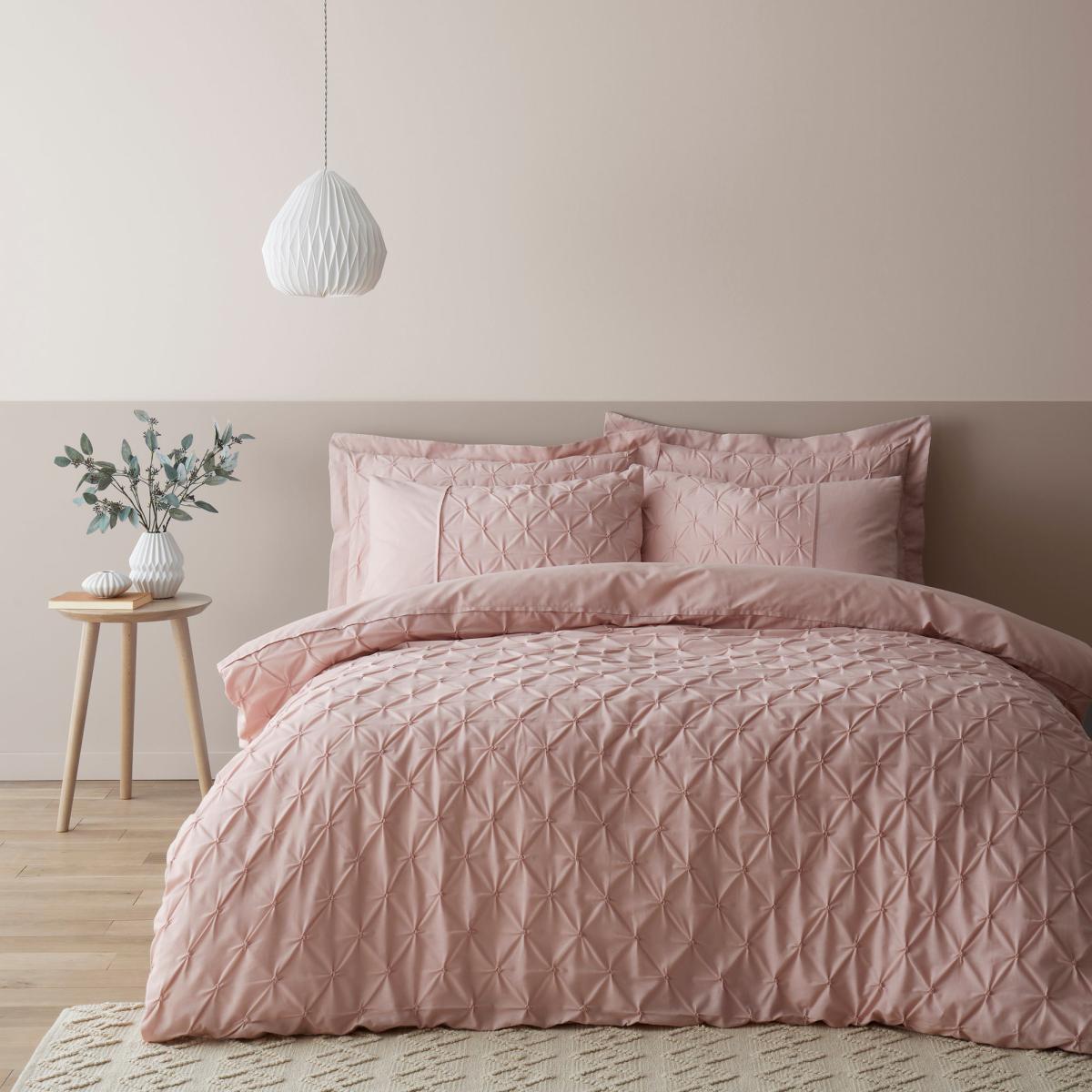 Leo Pintuck 100% Cotton Blush Duvet Cover and Pillowcase Set Blush (Pink) – image 1