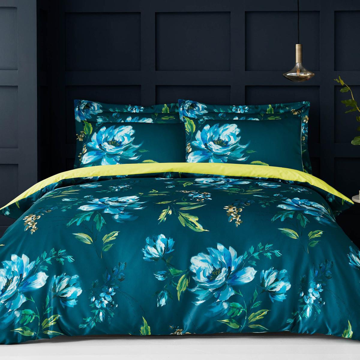 Charm Floral Teal Reversible Duvet Cover and Pillowcase Set Teal – image 3