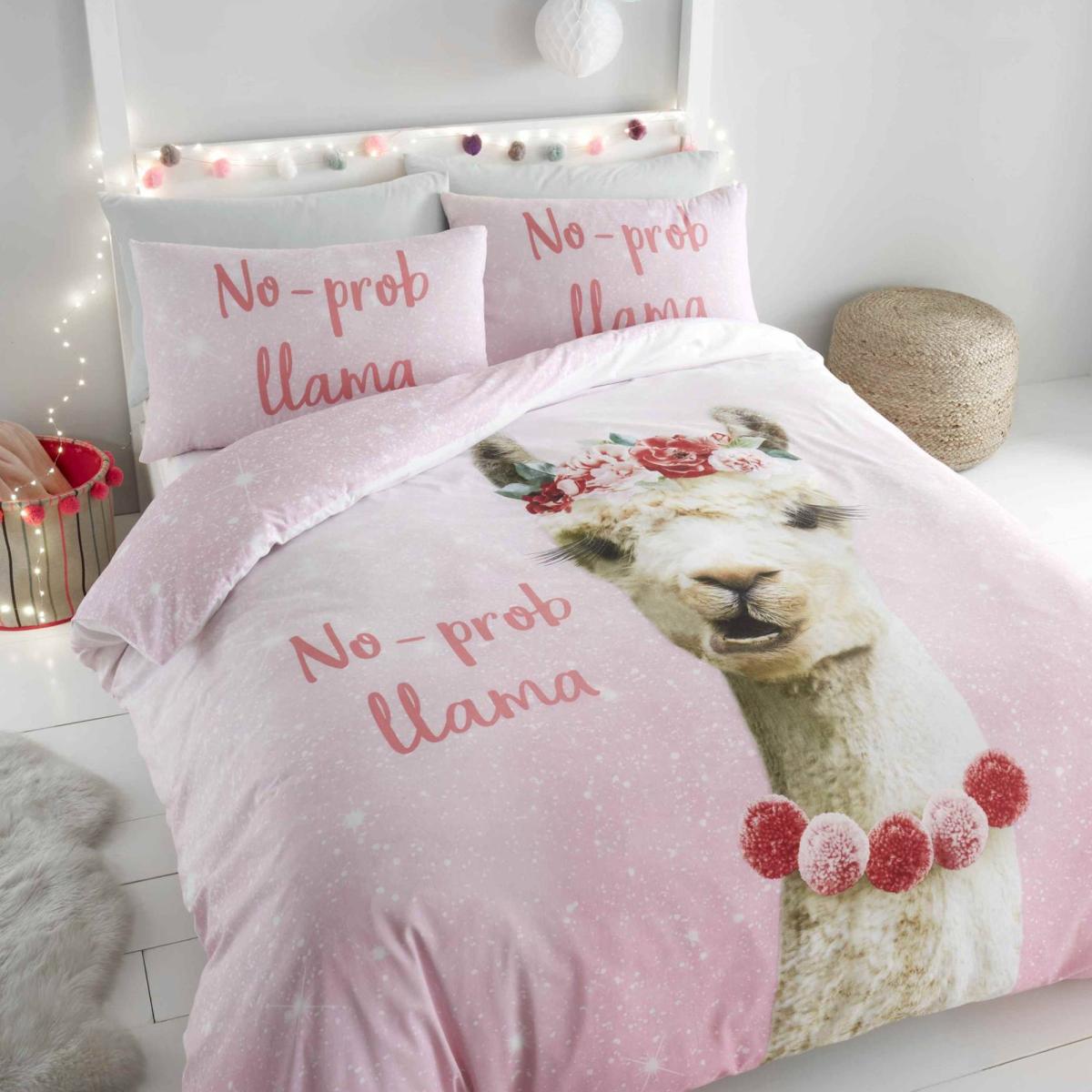 Catherine Lansfield No Prob-llama Duvet Cover and Pillowcase Set Pink – image 1
