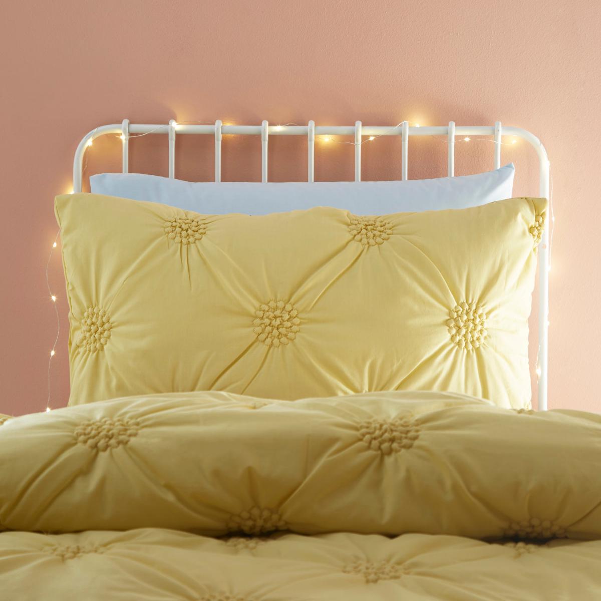 Ruched Spot Yellow Duvet Cover and Pillowcase Set Yellow – image 2