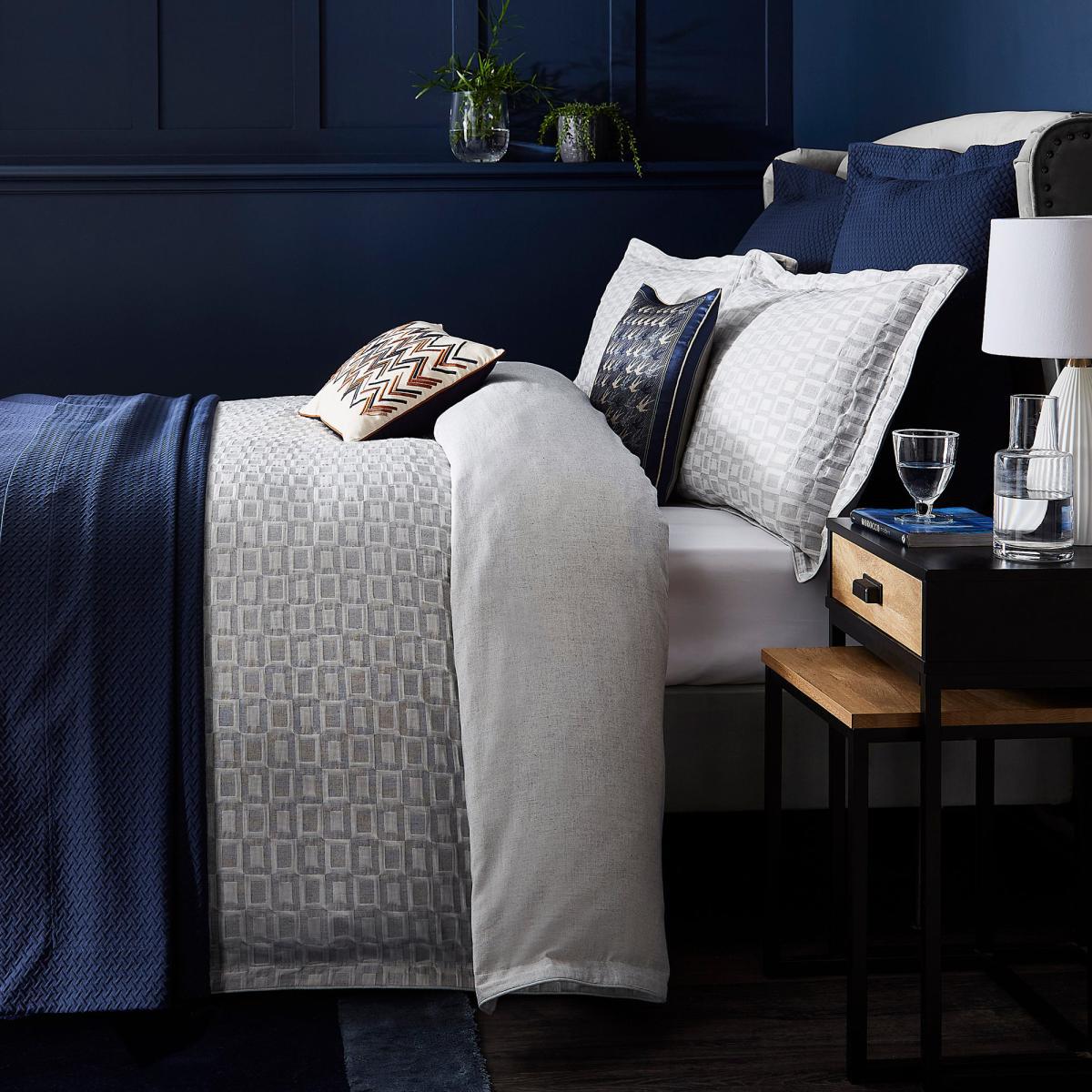 Dorma Bowden Jacquard Matelasse 100% Cotton Grey Duvet Cover and Pillowcase Set White – image 2