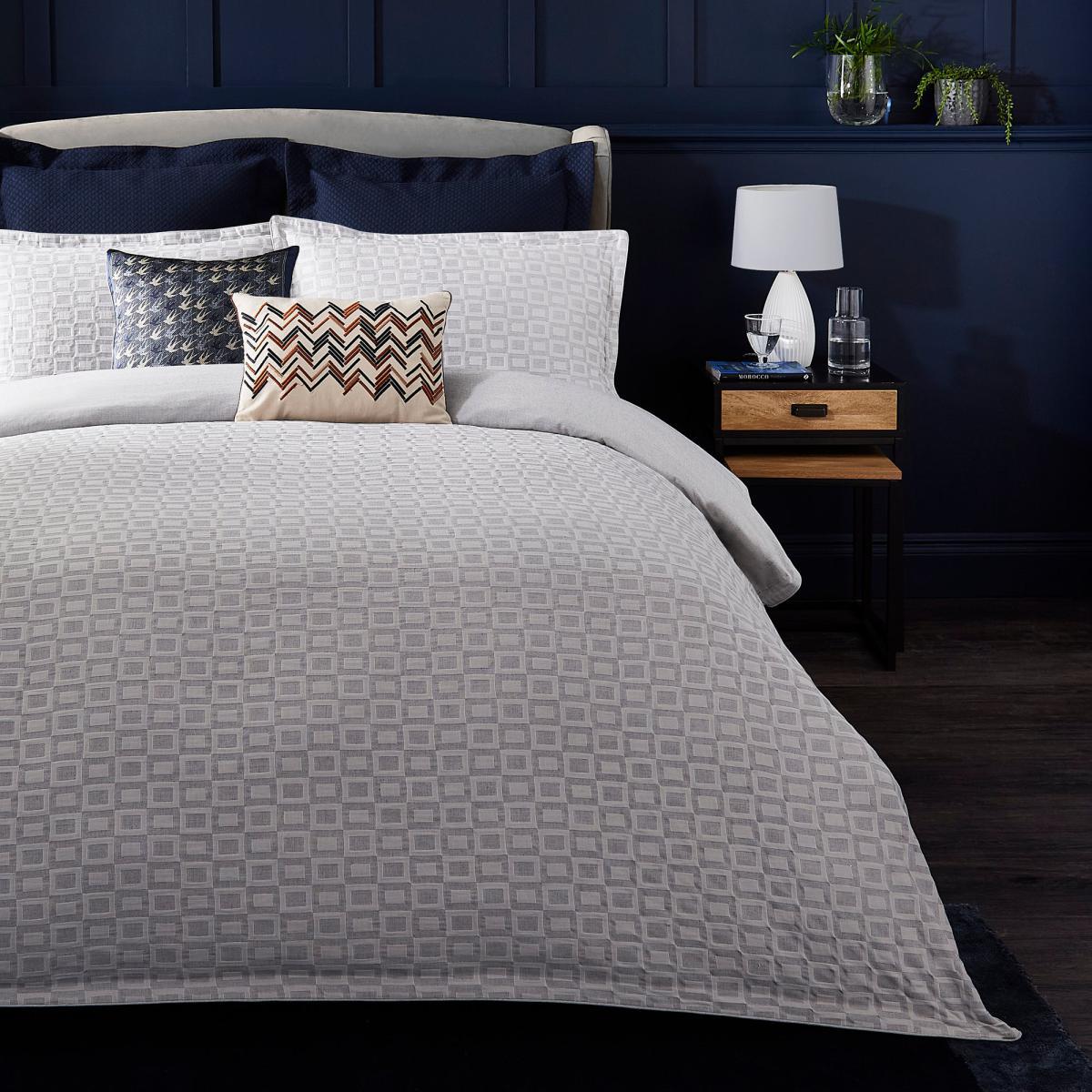 Dorma Bowden Jacquard Matelasse 100% Cotton Grey Duvet Cover and Pillowcase Set White – image 3