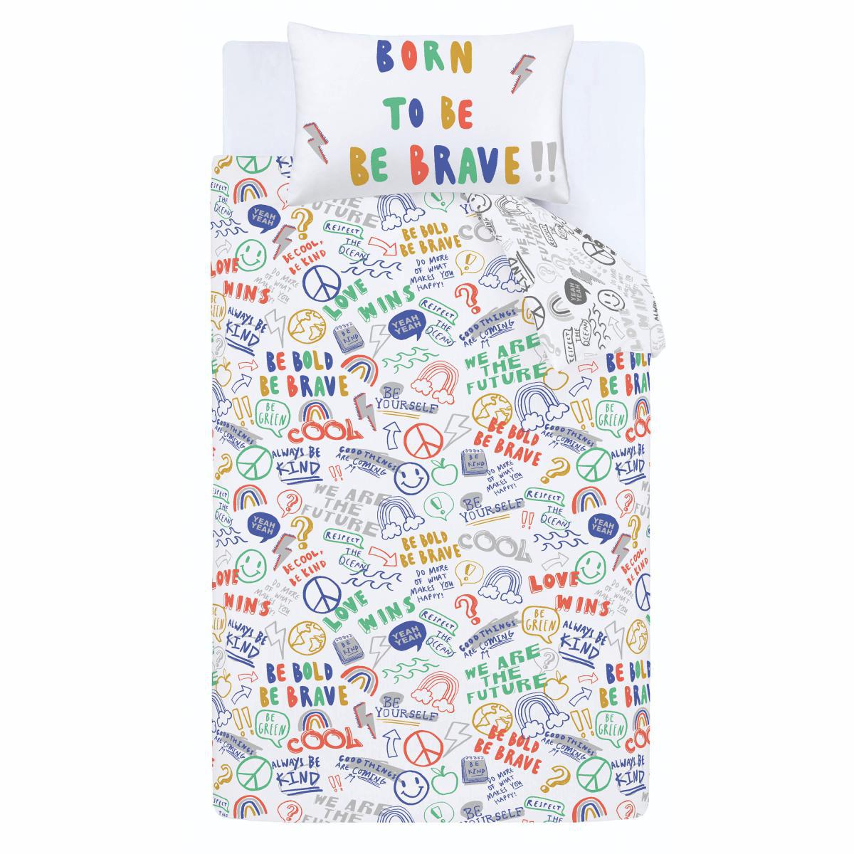 Born To Be Brave 100% Organic Cotton Duvet Cover and Pillowcase Set MultiColoured – image 4