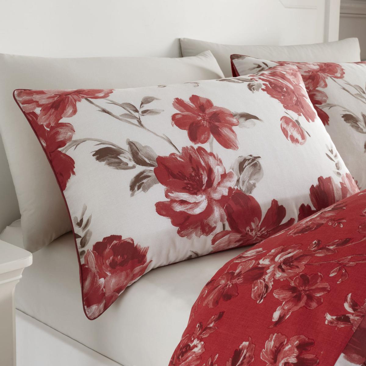 Catherine Lansfield Painted Floral Red Reversible Duvet Cover and Pillowcase Set Red – image 2