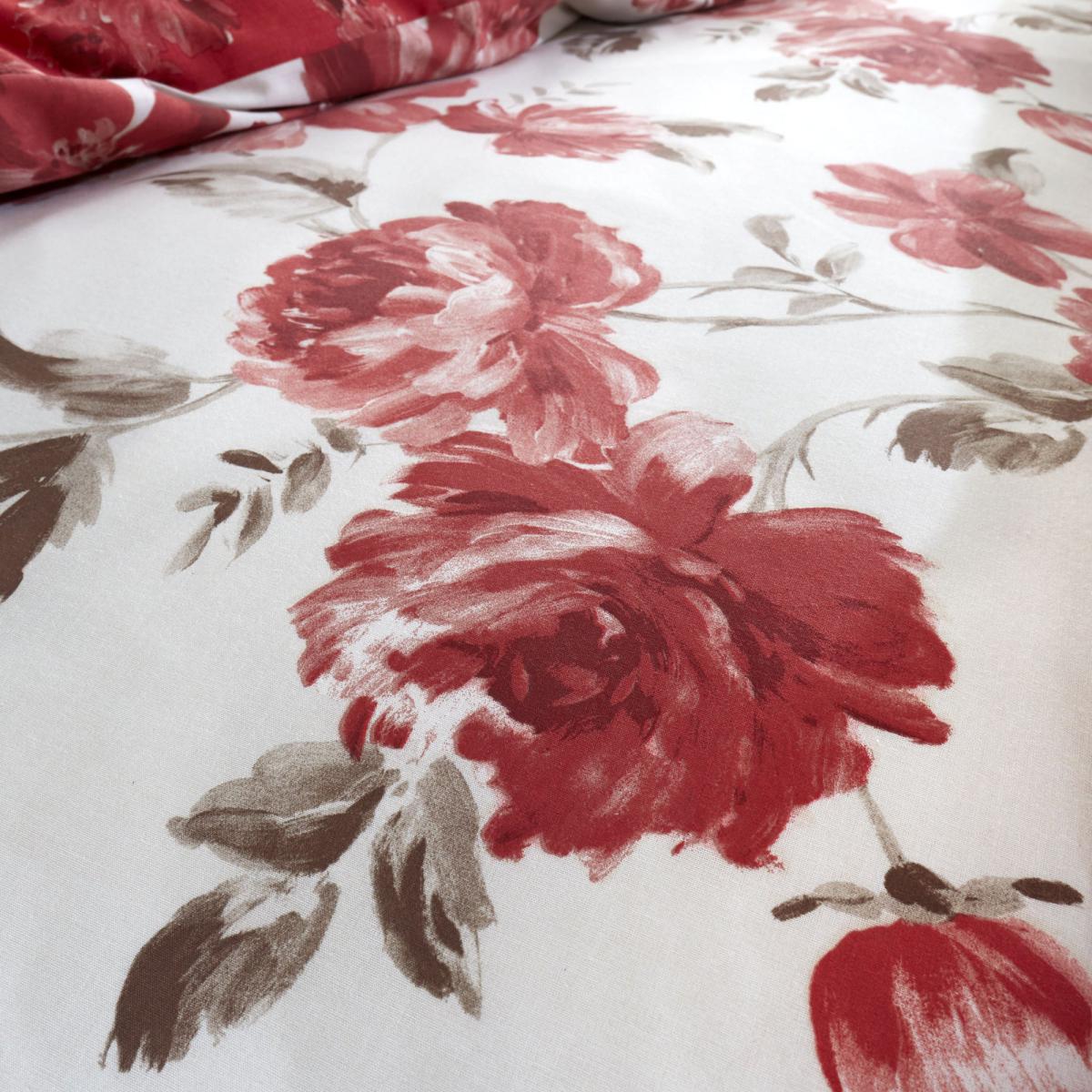 Catherine Lansfield Painted Floral Red Reversible Duvet Cover and Pillowcase Set Red – image 3