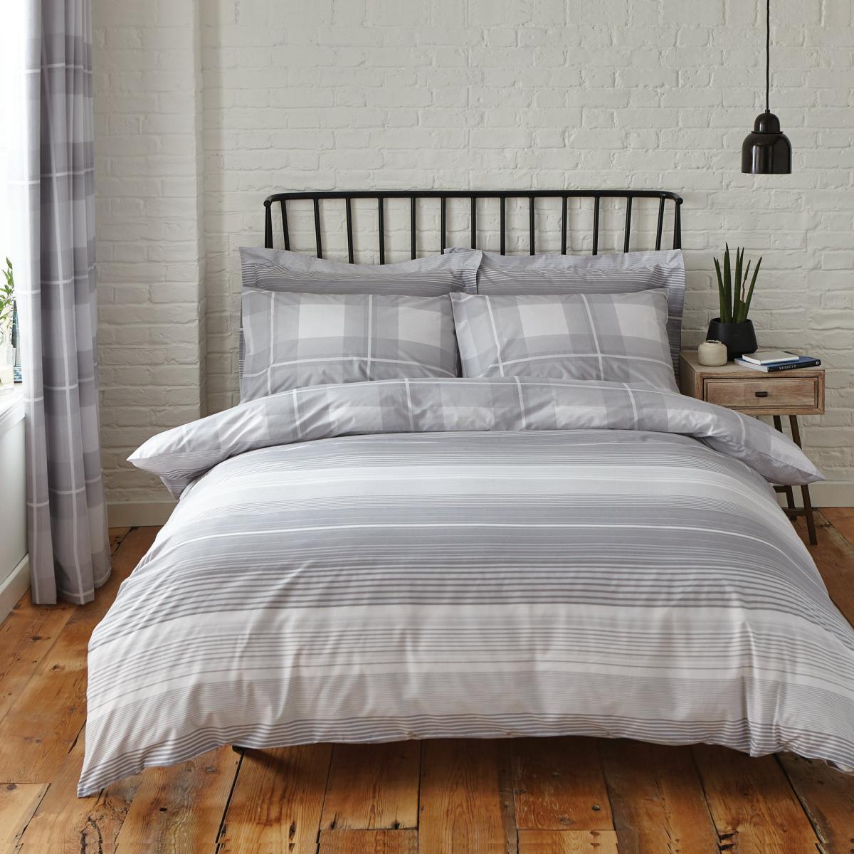Colby Grey Reversible Duvet Cover and Pillowcase Set Grey – image 2