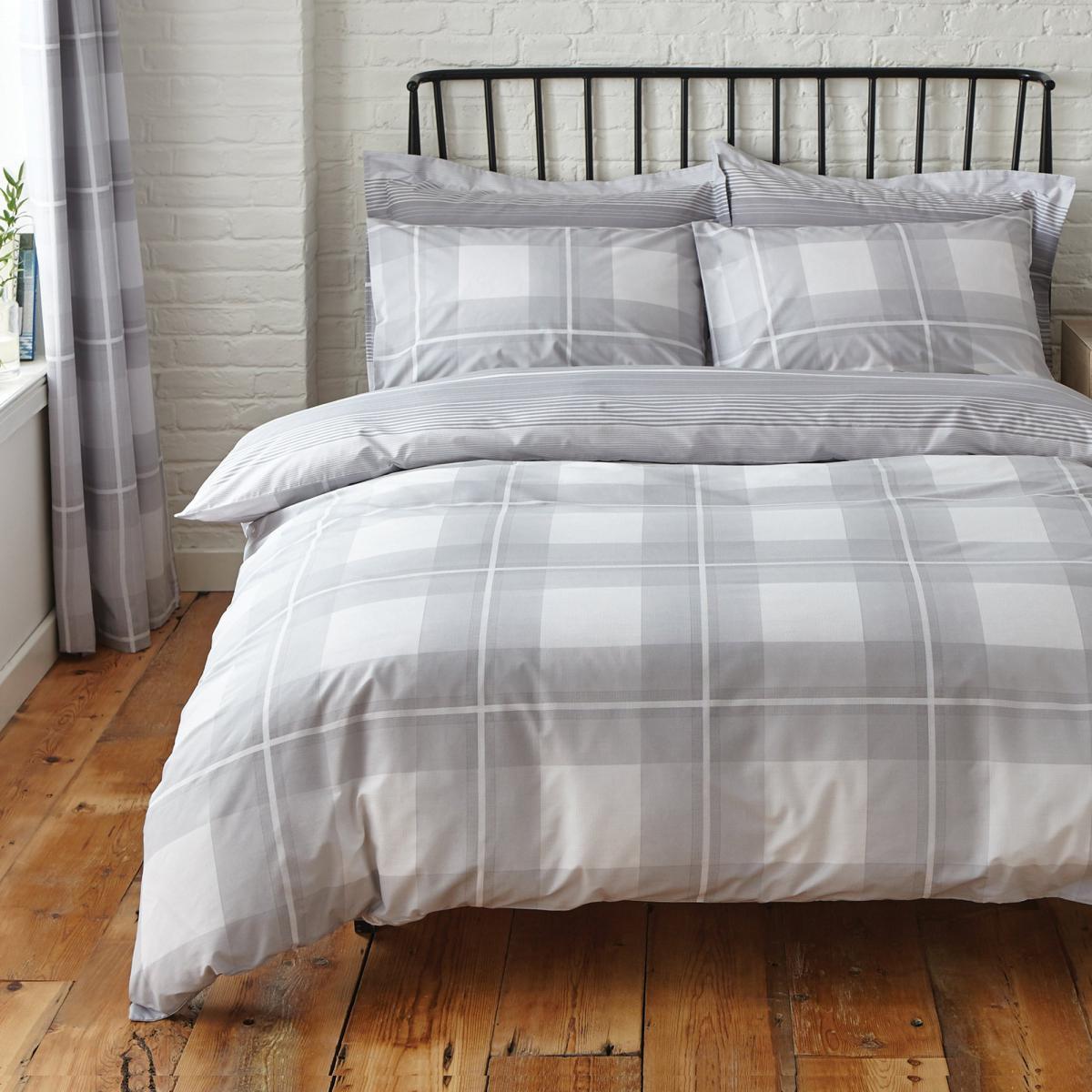 Colby Grey Reversible Duvet Cover and Pillowcase Set Grey – image 1