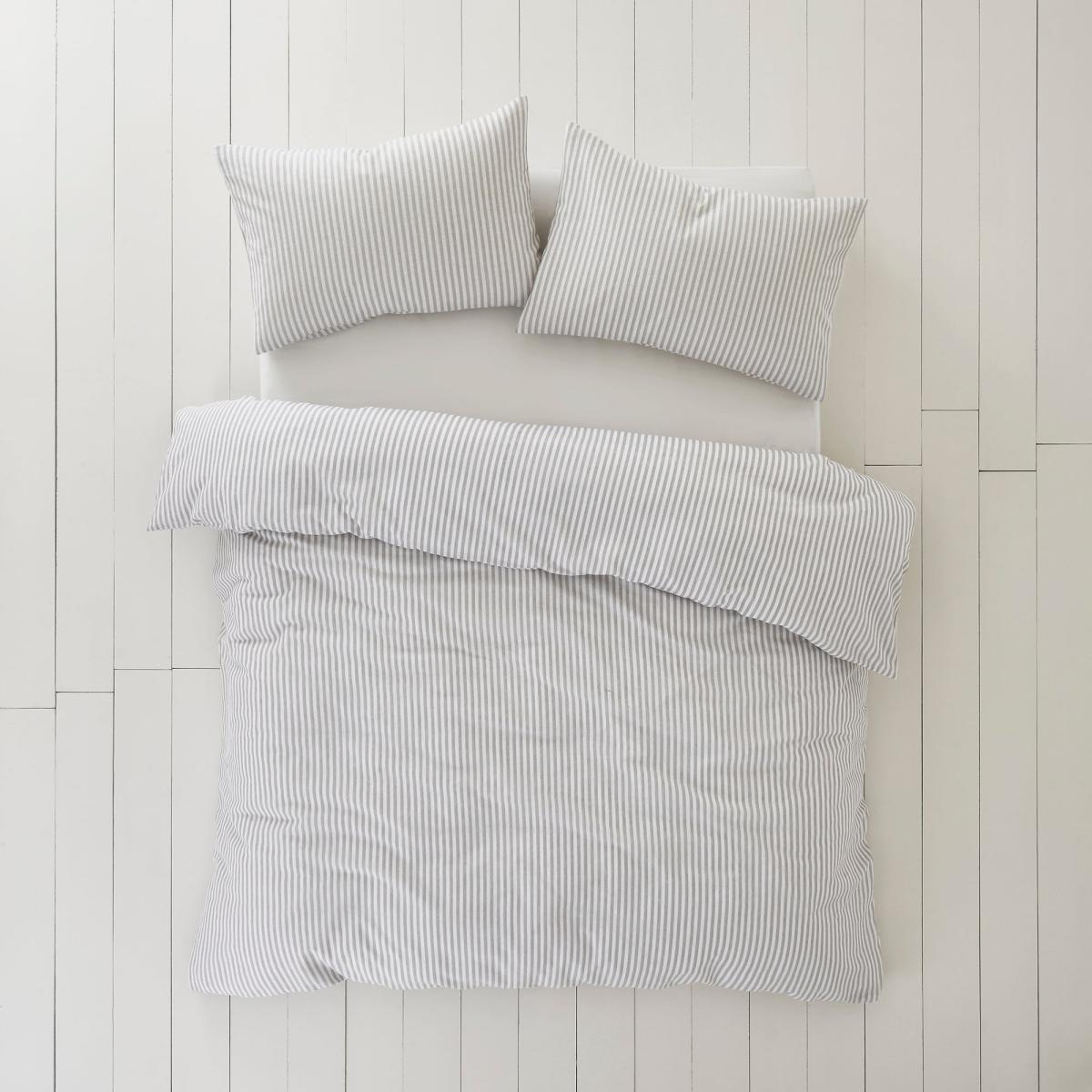 Leighton Grey Striped Linen Blend Duvet Cover and Pillowcase Set Light Grey – image 2