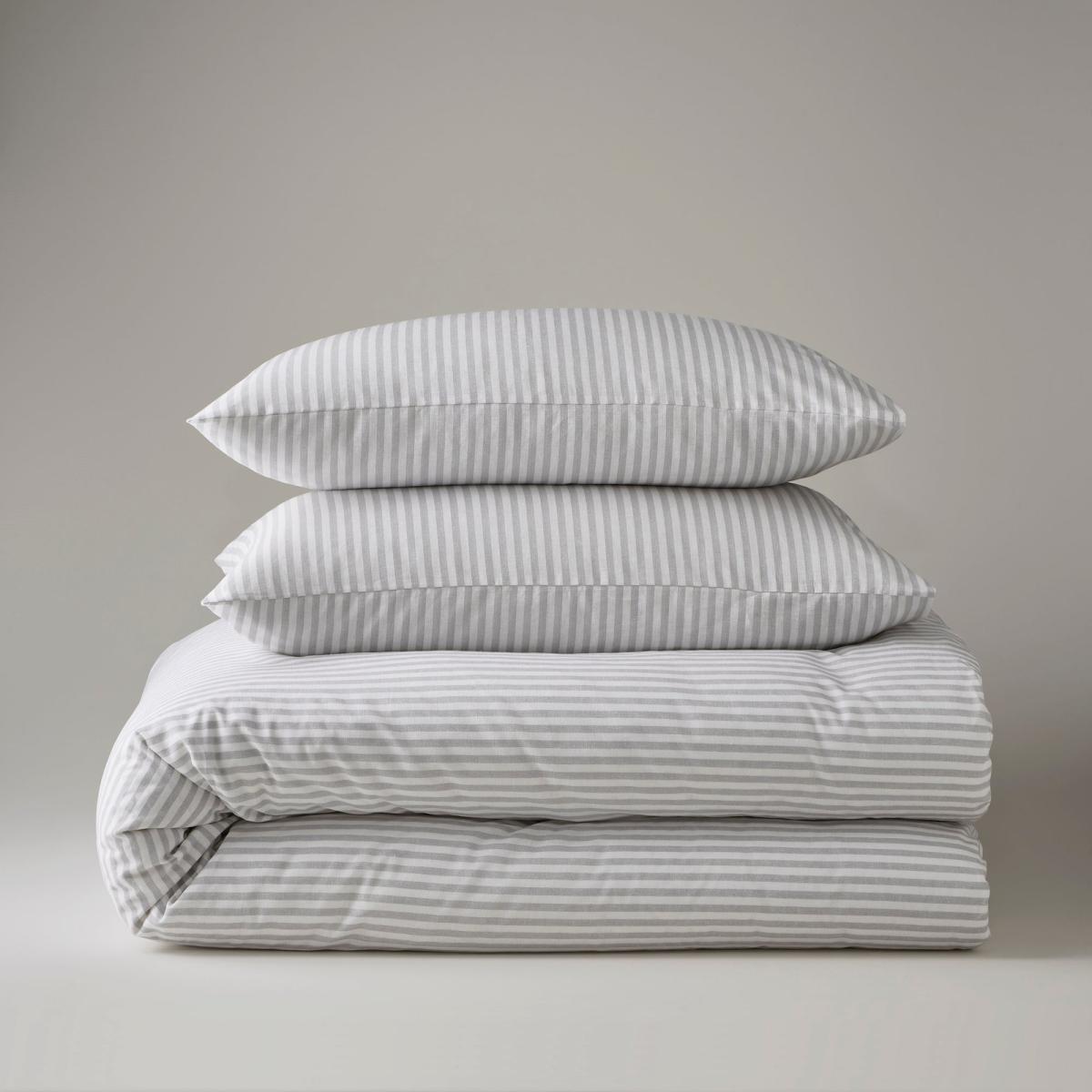 Leighton Grey Striped Linen Blend Duvet Cover and Pillowcase Set Light Grey – image 3