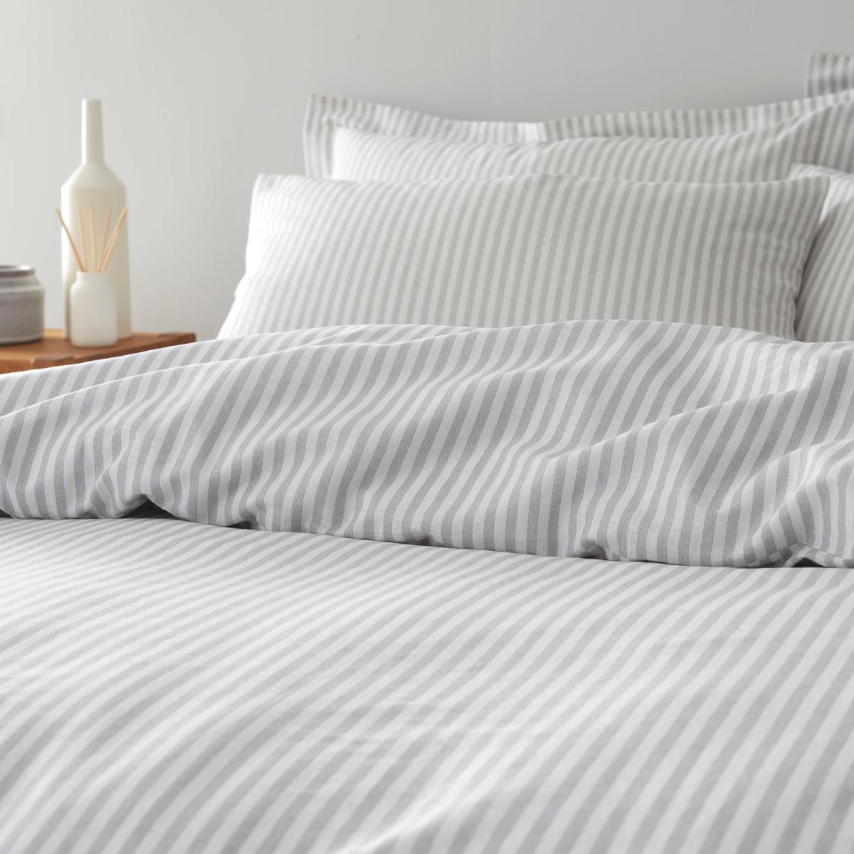 Leighton Grey Striped Linen Blend Duvet Cover and Pillowcase Set Light Grey – image 4