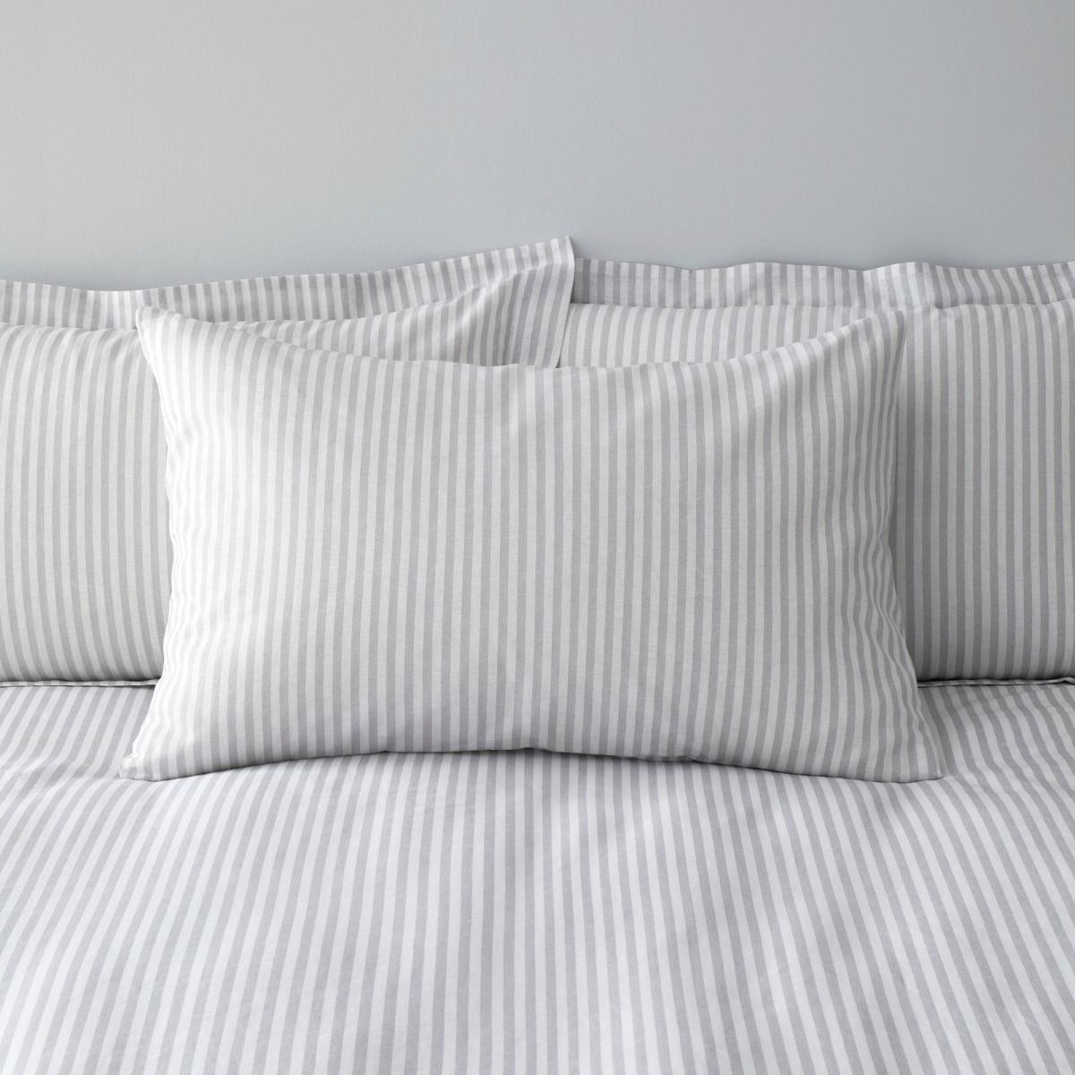 Leighton Grey Striped Linen Blend Duvet Cover and Pillowcase Set Light Grey – image 5