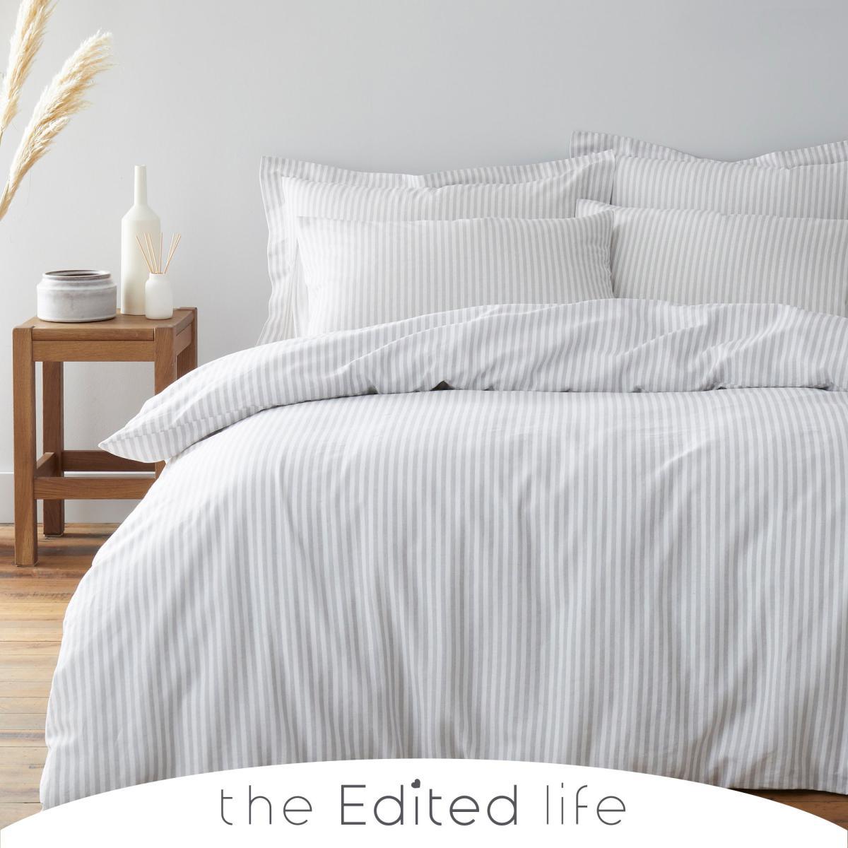 Leighton Grey Striped Linen Blend Duvet Cover and Pillowcase Set Light Grey – image 1