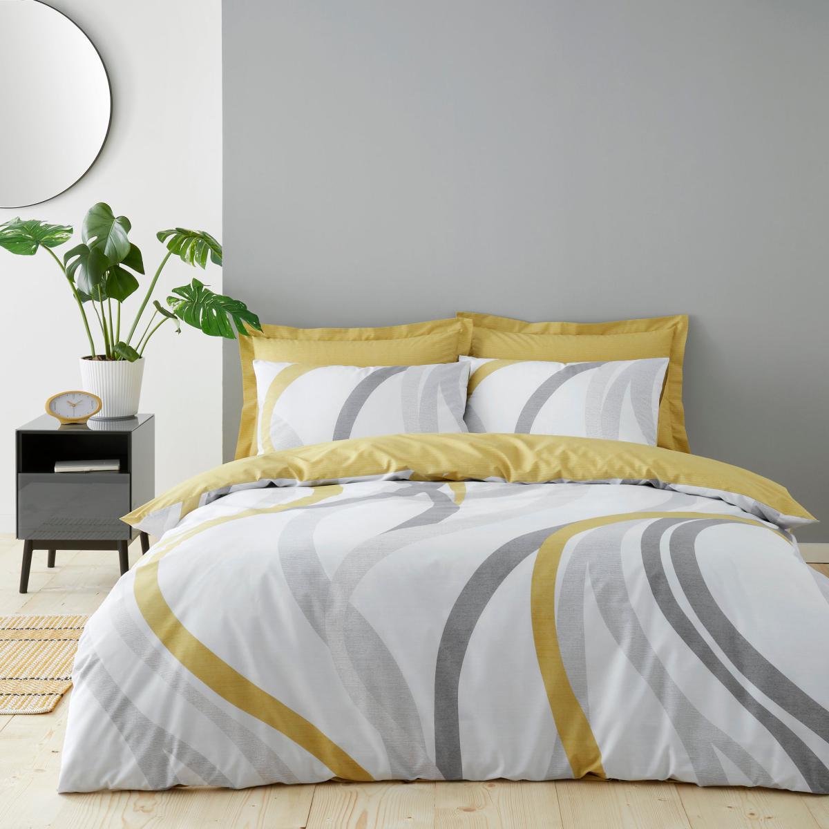 Mirage Ochre Reversible Duvet Cover and Pillowcase Set Ochre (Yellow) – image 1