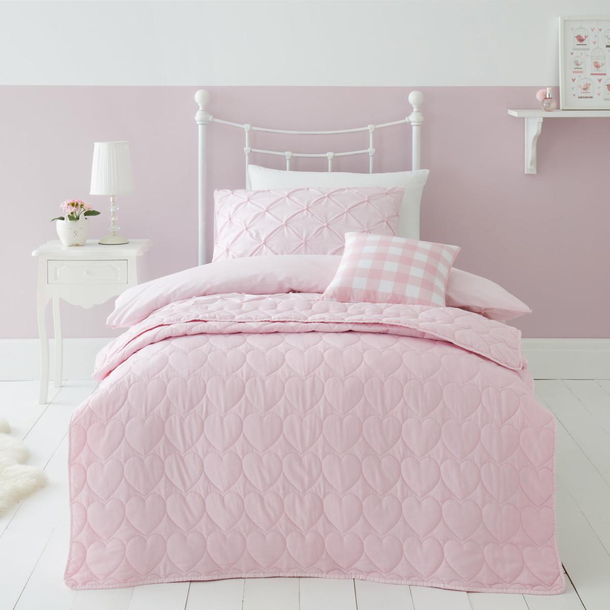 Pintuck Pink Polka Dot 100% Cotton Duvet Cover and Pillowcase Set Pink – image 2