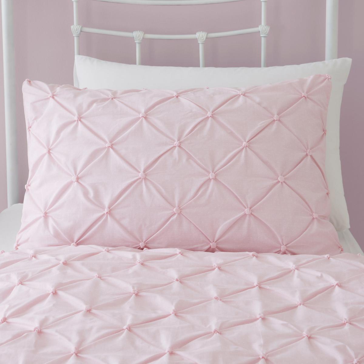 Pintuck Pink Polka Dot 100% Cotton Duvet Cover and Pillowcase Set Pink – image 3