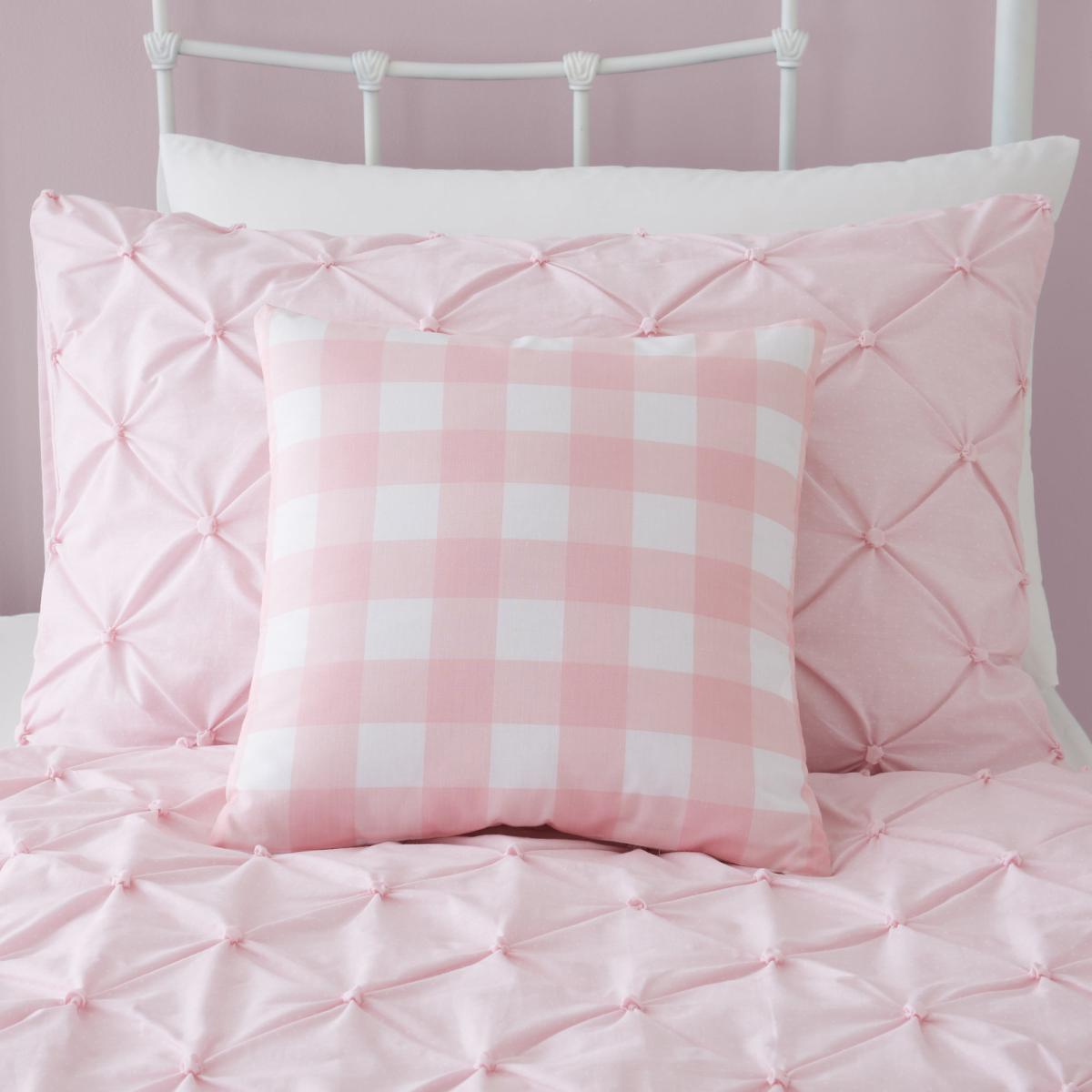 Pintuck Pink Polka Dot 100% Cotton Duvet Cover and Pillowcase Set Pink – image 4