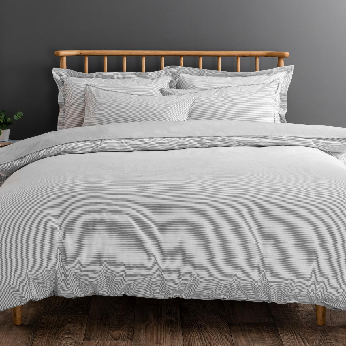 Riviera Grey Stripe 100% Cotton Duvet Cover and Pillowcase Set Grey – image 5