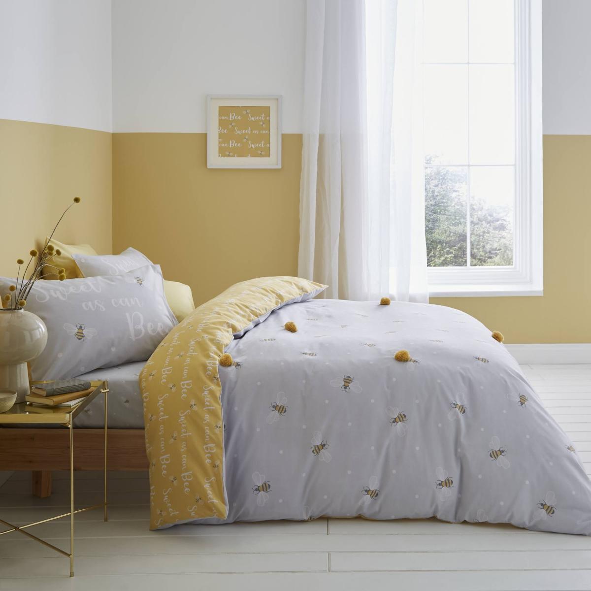 Catherine Lansfield As Sweet as Can Be Pom Pom Duvet Cover and Pillowcase Set Ochre – image 2