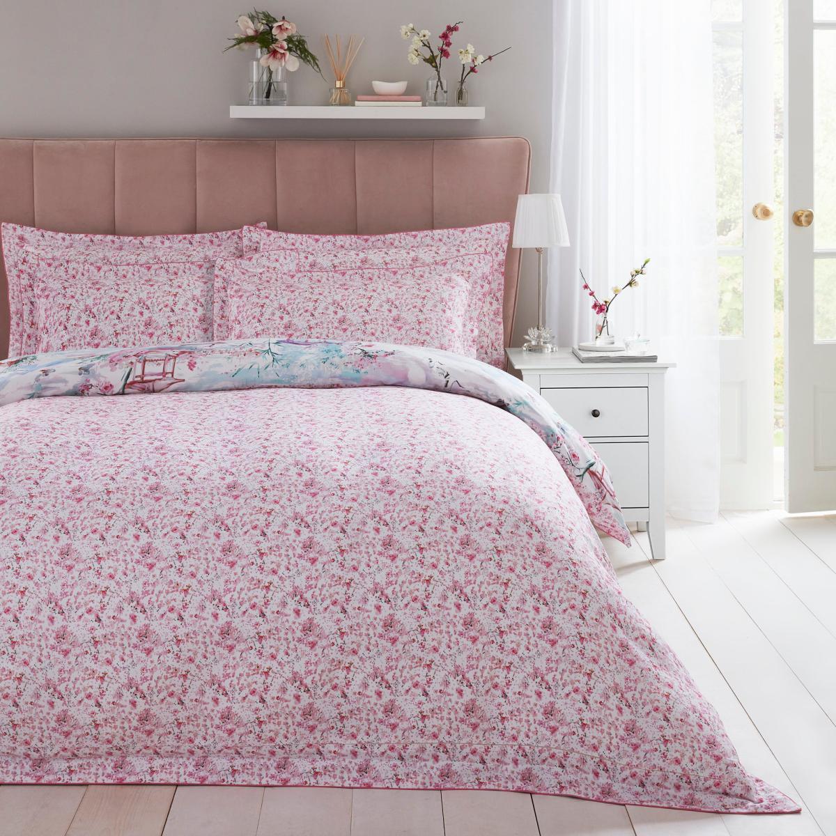 Dorma Tranquil Garden 100% Cotton Duvet Cover and Pillowcase Set Light Pink – image 2
