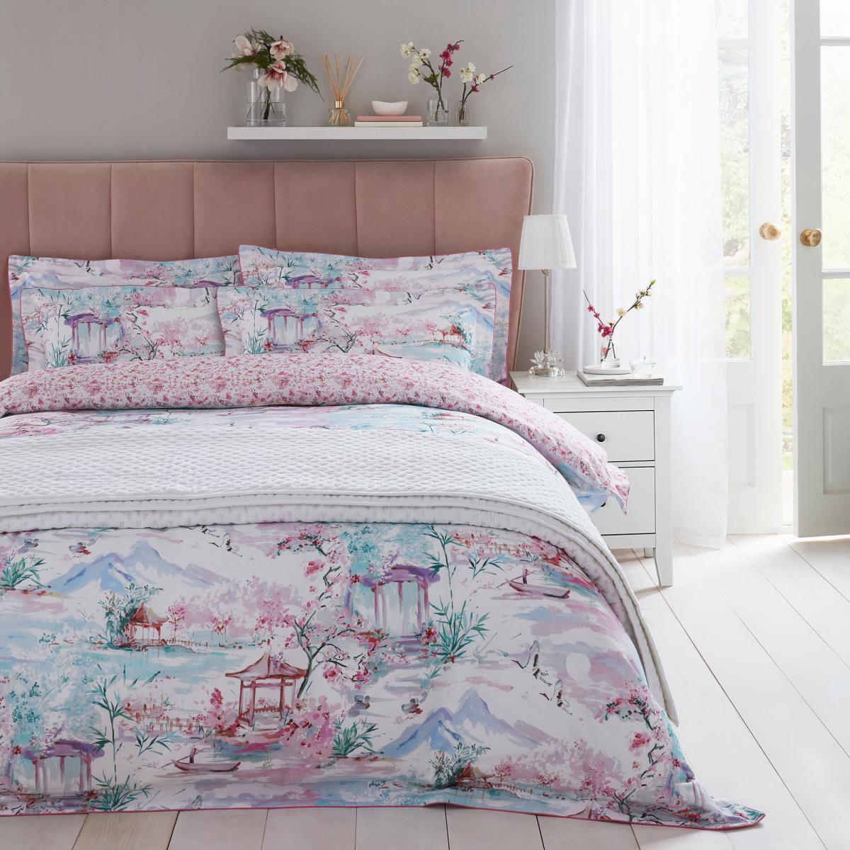Dorma Tranquil Garden 100% Cotton Duvet Cover and Pillowcase Set Light Pink – image 3
