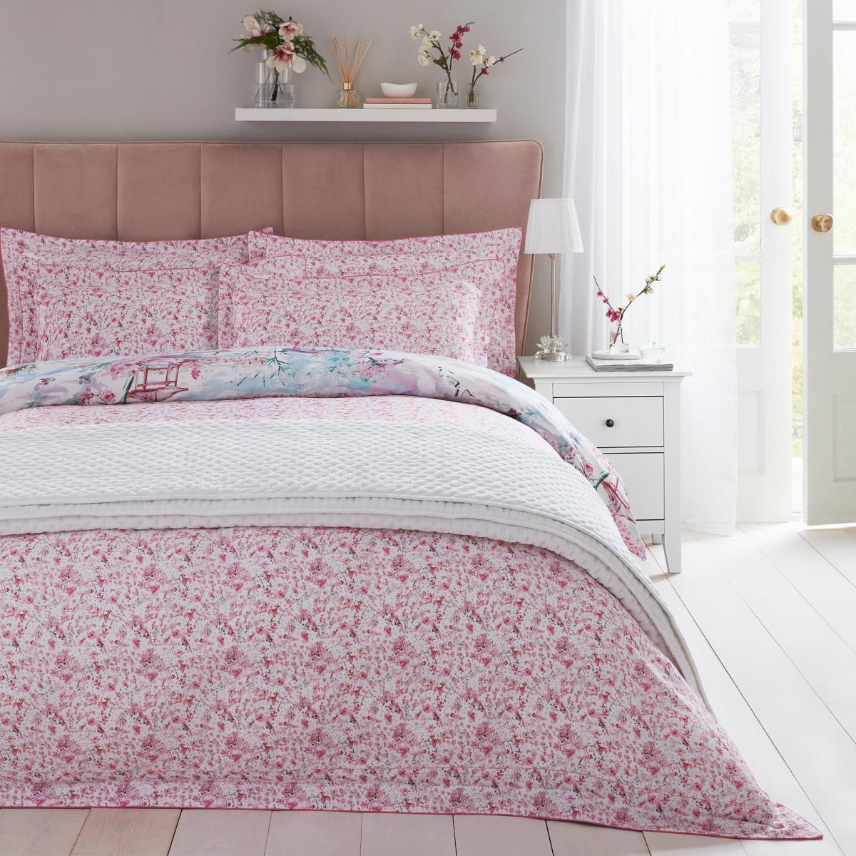 Dorma Tranquil Garden 100% Cotton Duvet Cover and Pillowcase Set Light Pink – image 4