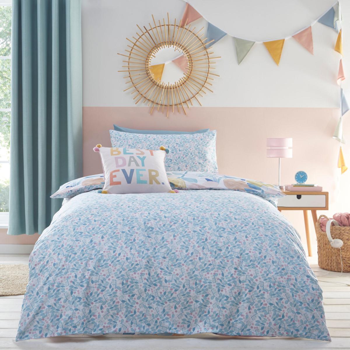 Naive Floral Blue 100% Cotton Reversible Duvet Cover and Pillowcase Set Blue – image 2
