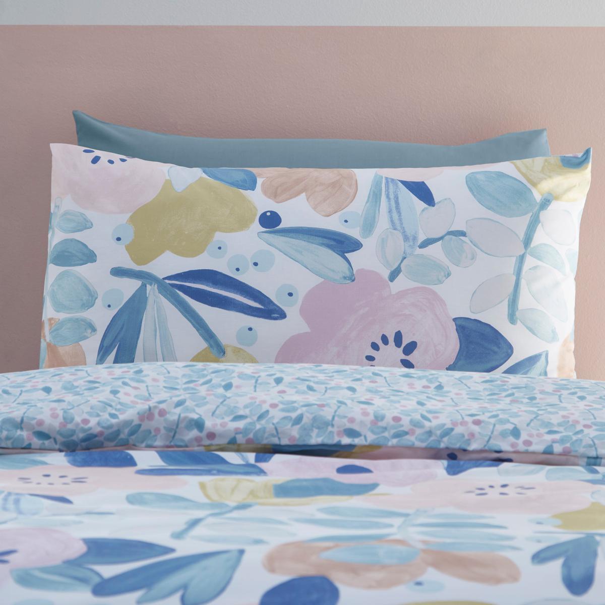 Naive Floral Blue 100% Cotton Reversible Duvet Cover and Pillowcase Set Blue – image 3