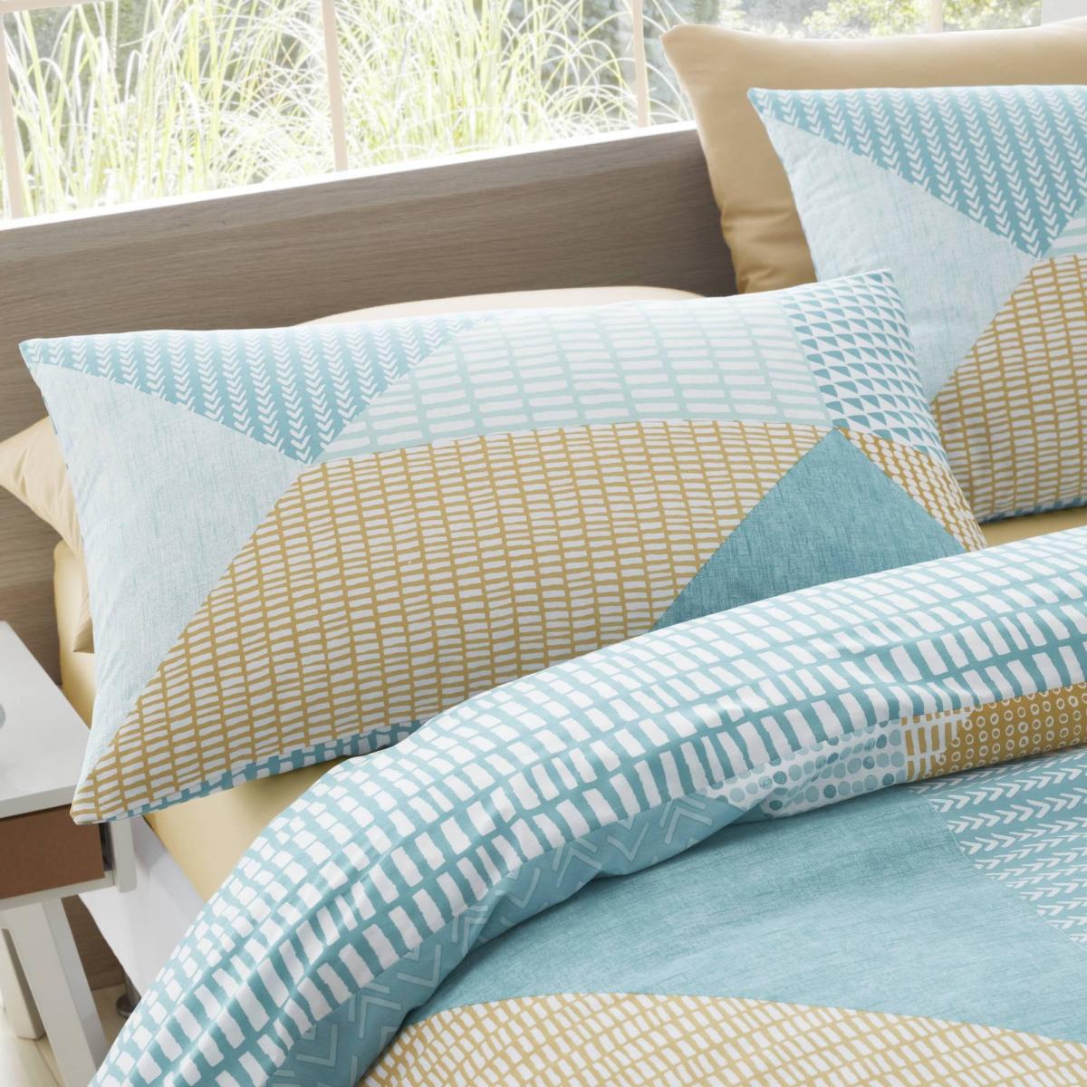 Catherine Lansfield Larsson Geo Ochre and Teal Duvet Cover and Pillowcase Set MultiColoured – image 2