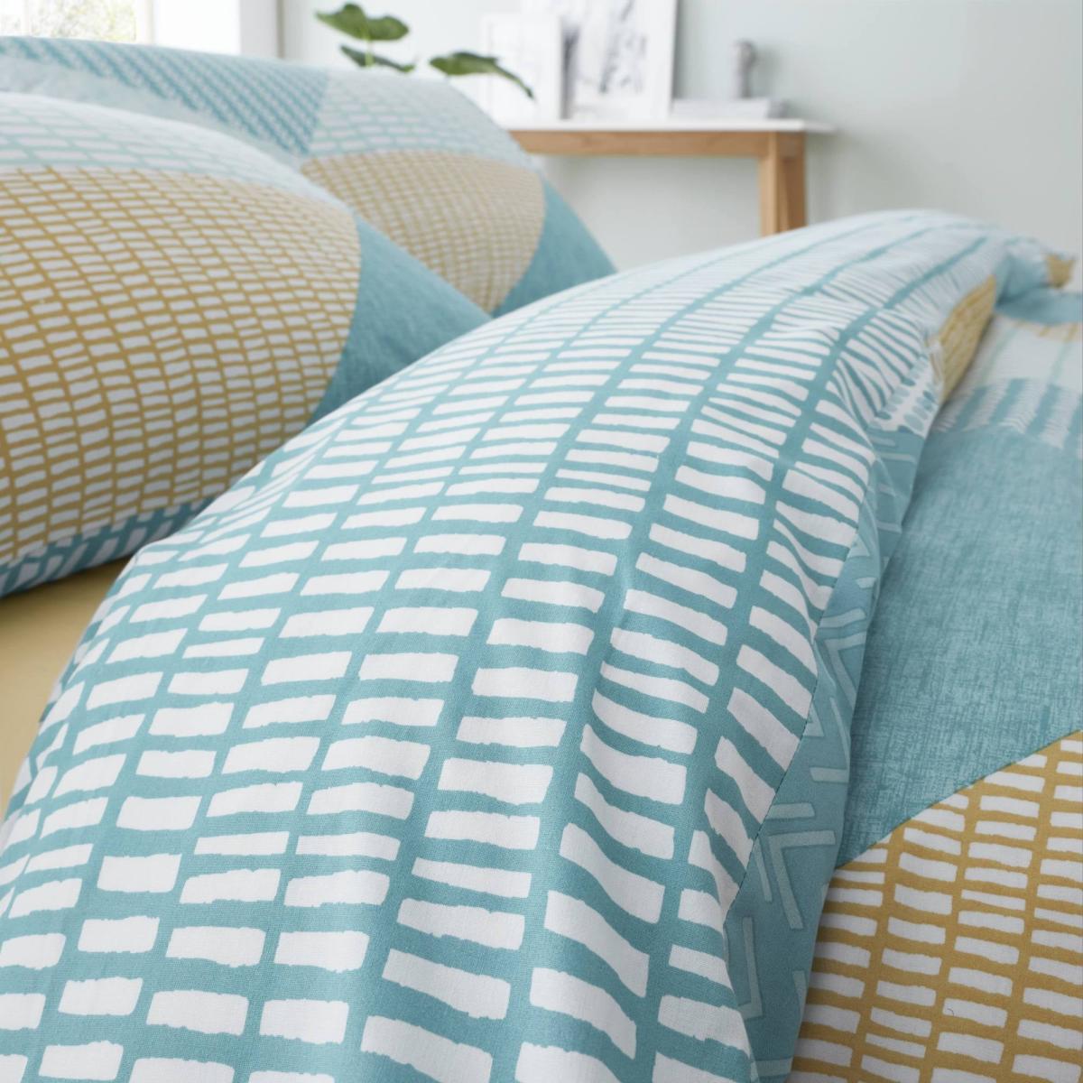 Catherine Lansfield Larsson Geo Ochre and Teal Duvet Cover and Pillowcase Set MultiColoured – image 3