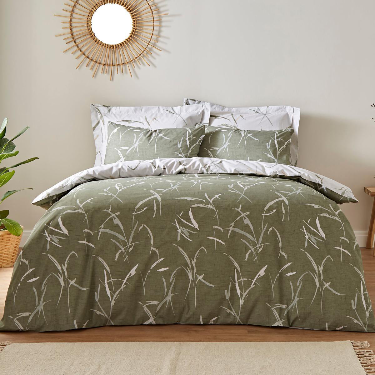 Sadie Leaves and Trees Green 100% Organic Cotton Reversible Duvet Cover and Pillowcase Set Green/White – image 2