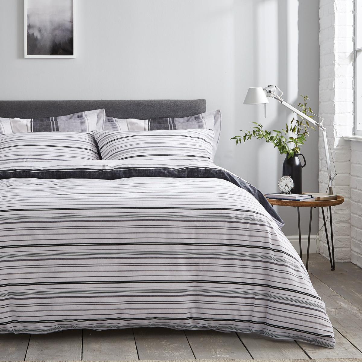 Ellis Grey Stripe Reversible Duvet Cover and Pillowcase Set Grey and White – image 2