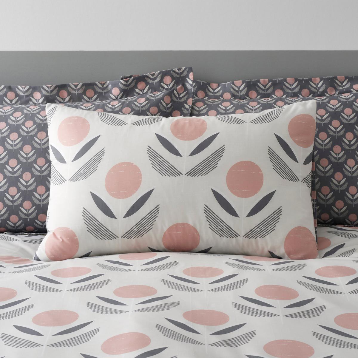 Elements Asa Charcoal and Blush Duvet Cover and Pillowcase Set Charcoal (Grey) – image 4