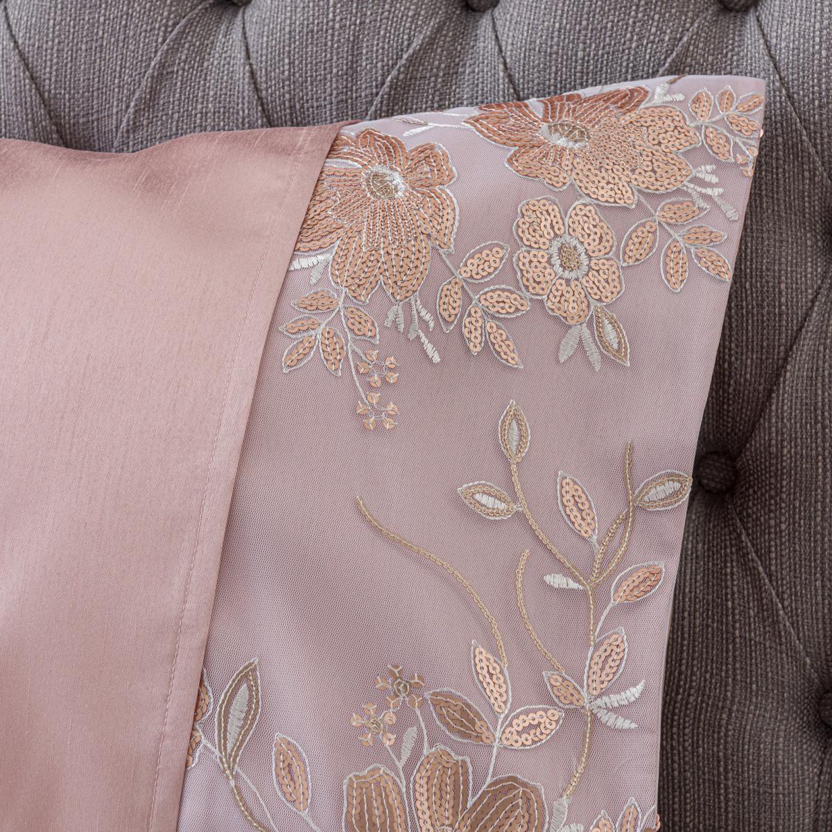Elene Pink Floral Sequin Duvet Cover and Pillowcase Set Pink and White – image 7