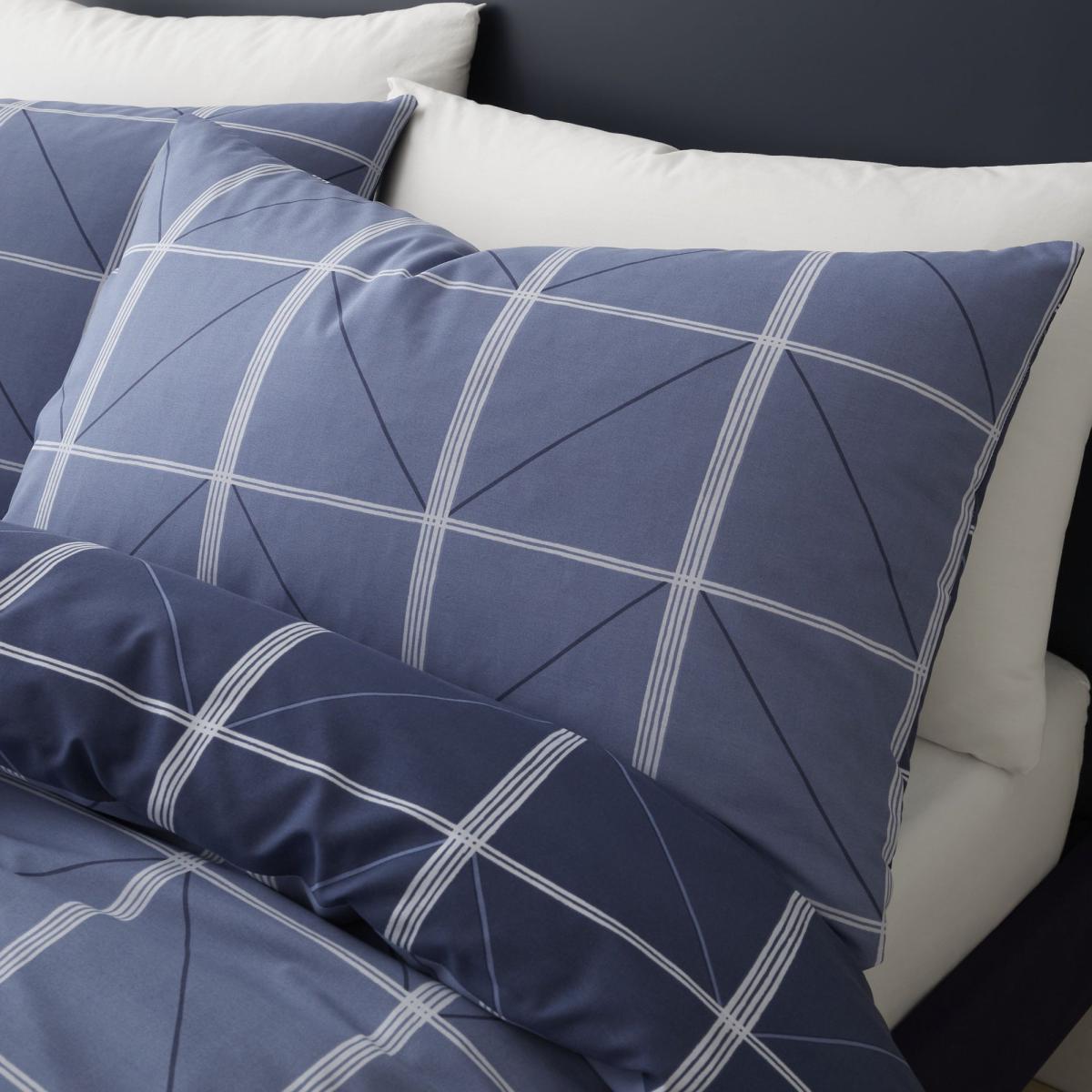 Catherine Lansfield Geometric Grid Blue Reversible Duvet Cover and Pillowcase Set Light Blue – image 3