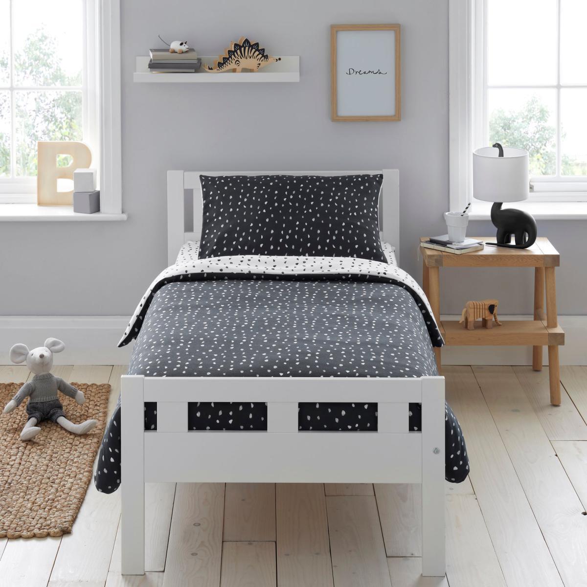 Jersey Monochrome Spotted 100% Cotton Cot Bed Duvet Cover and Pillowcase Set Black and white – image 2