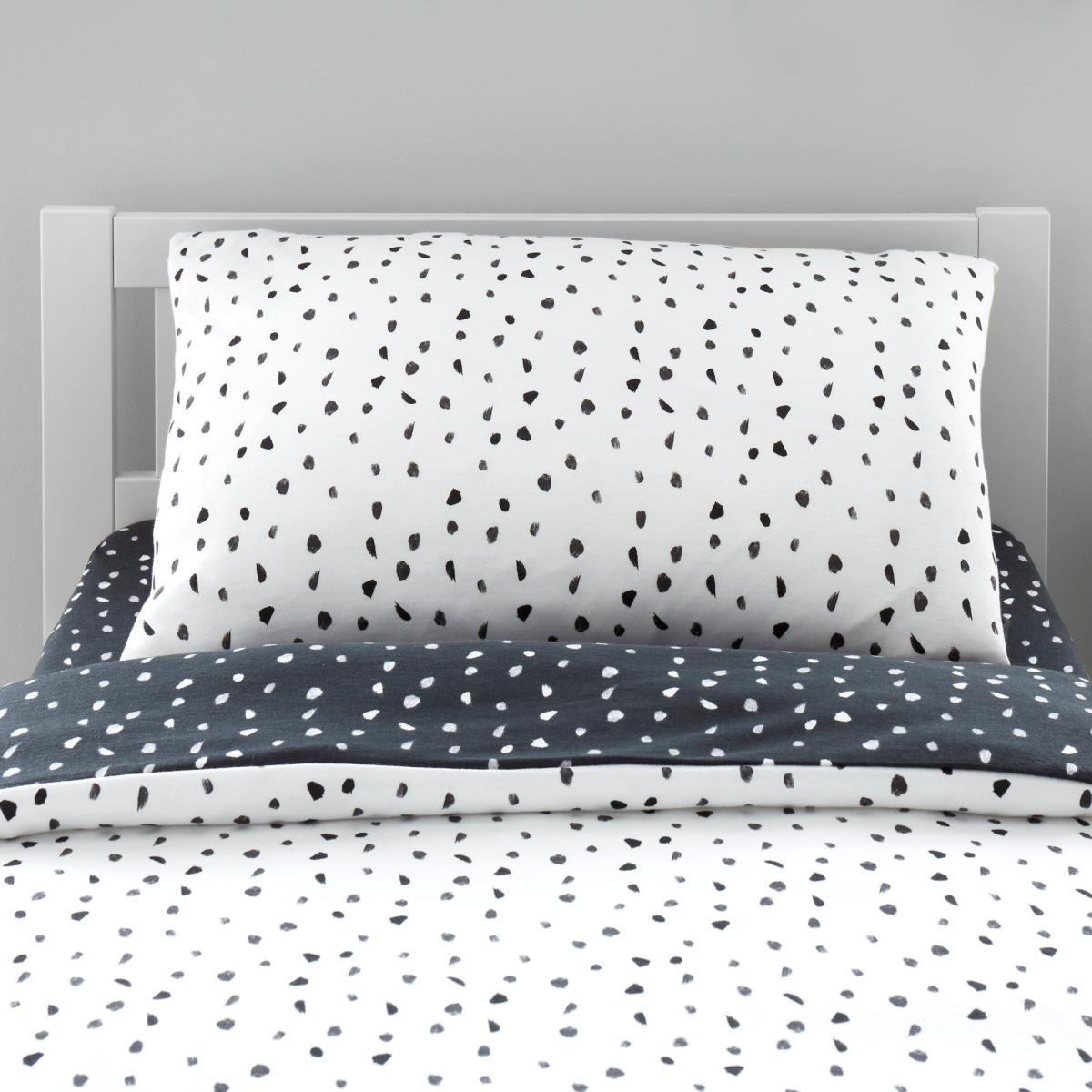 Jersey Monochrome Spotted 100% Cotton Cot Bed Duvet Cover and Pillowcase Set Black and white – image 3